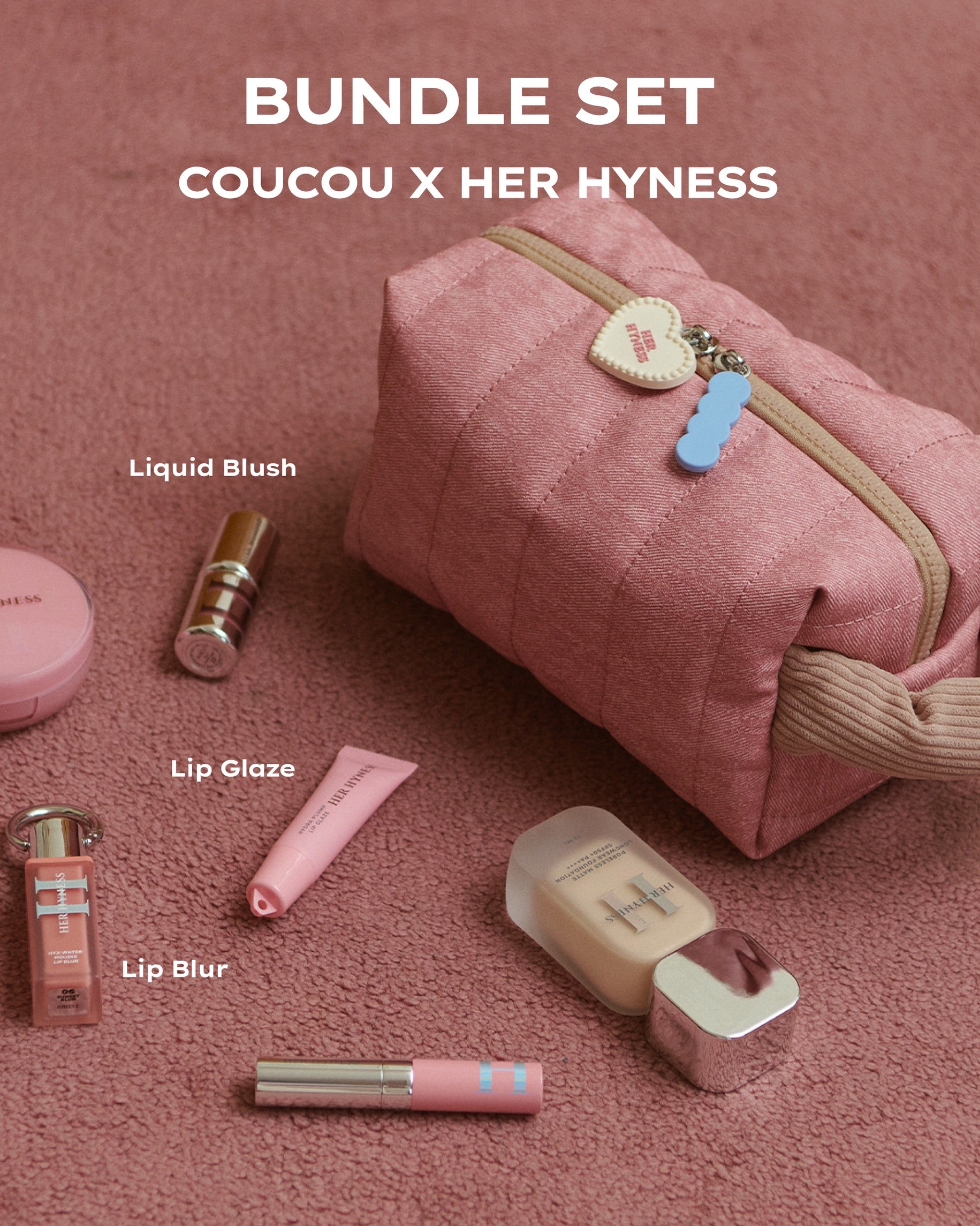 (BUNDLE) CROSS CULTURE X HERHYNESS - COU COU MAKEUP BAG SIZE M x LIQUID BLUSH/LIP BLUR/LIP GLAZE