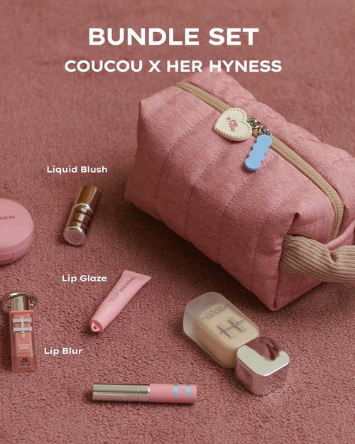 (BUNDLE) CROSS CULTURE X HERHYNESS - COU COU MAKEUP BAG SIZE M x LIQUID BLUSH/LIP BLUR/LIP GLAZE